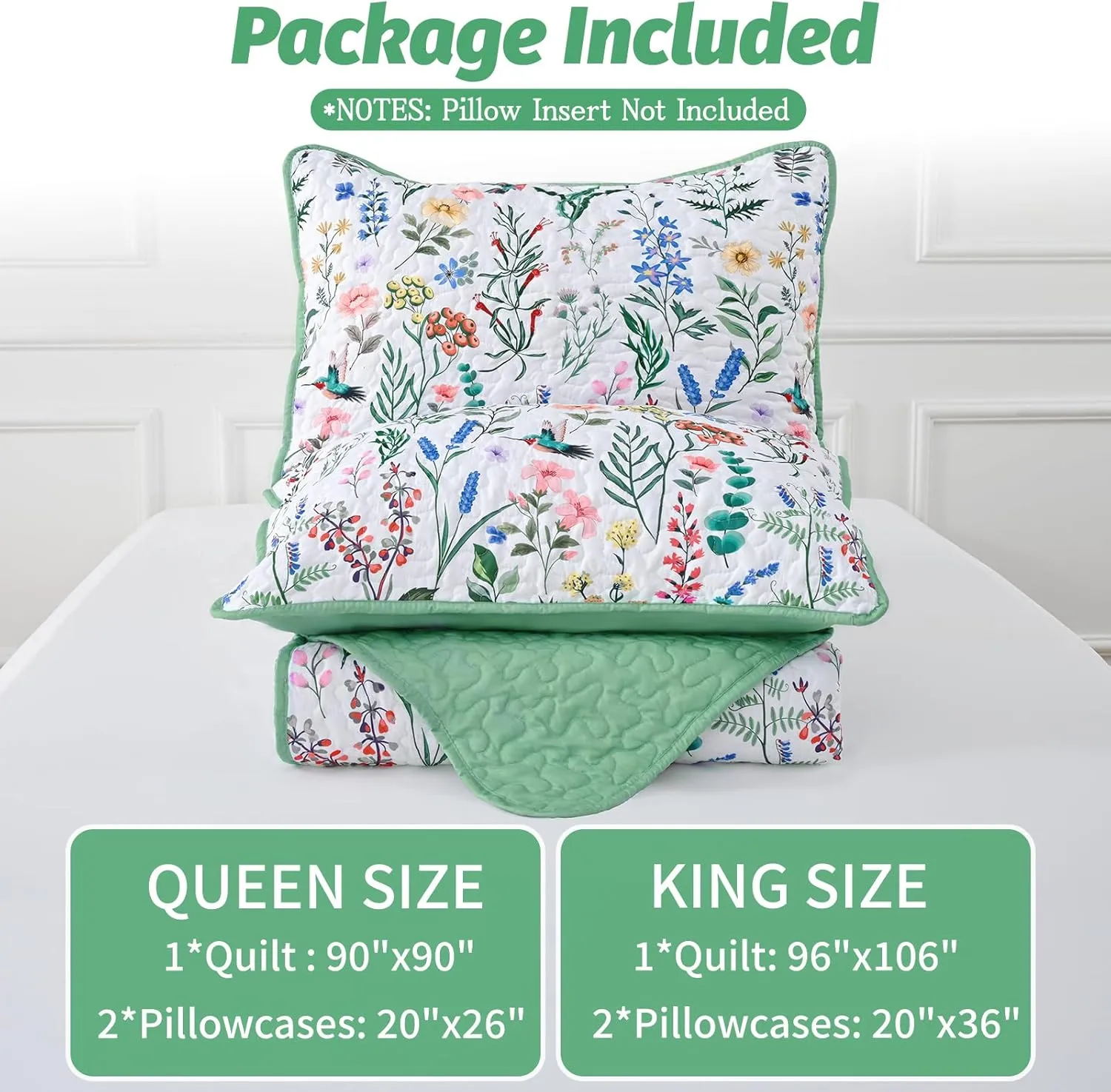 Invoibler Floral Quilt King Size Lightweight Reversible Bedspread Coverlet Set 3 Piece Microfiber Bedding Quilts Set for All Season (1 Quilt, 2 Pillow Shams)