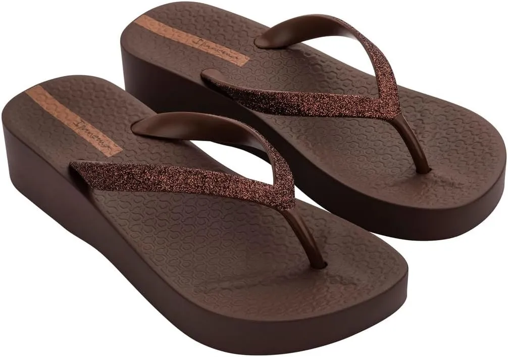 Ipanema Women's Mesh Chic Platform Flip Flops - Comfortable and Trendy Summer Platform Sandals with Glittery Straps, Anatomic Footbed & Non-Slip Sole