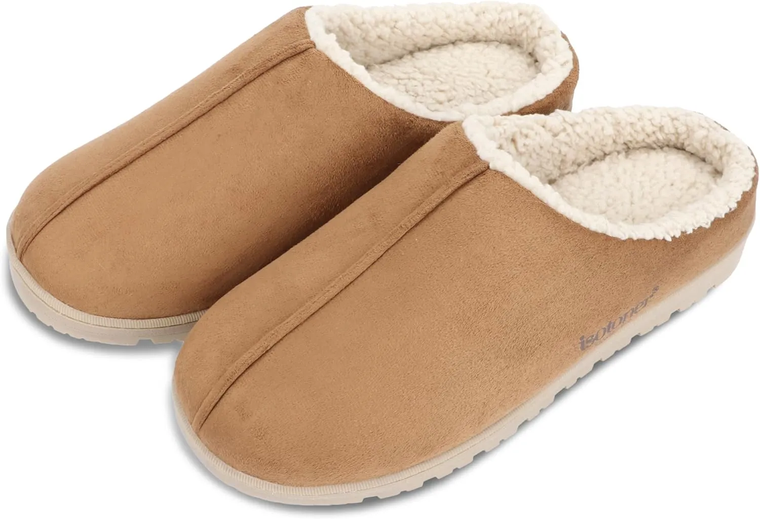 isotoner Men's Rory Slipper-Gel Memory Foam Clogs-Durable Microsuede with Sherpa Lining
