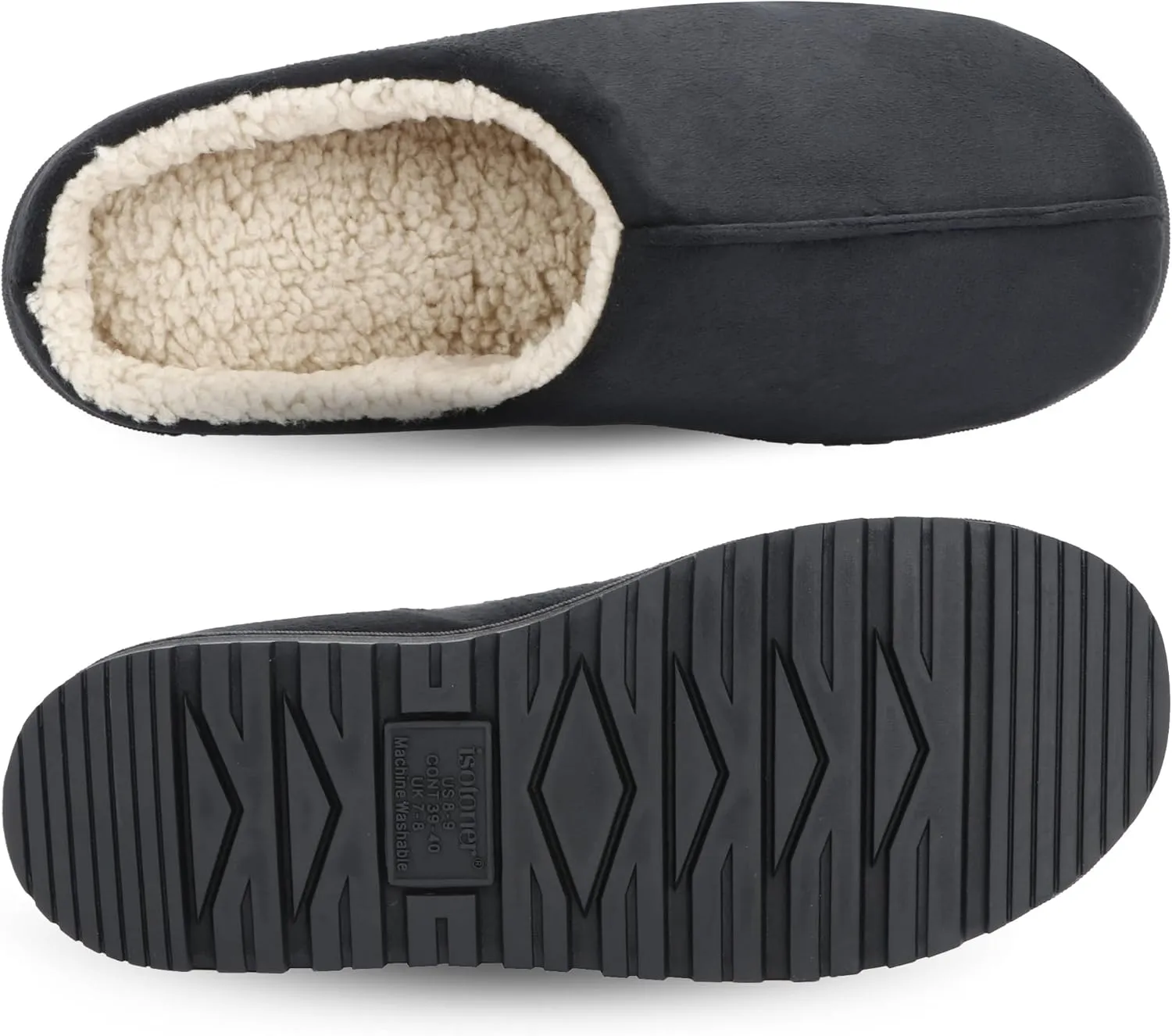 isotoner Men's Rory Slipper-Gel Memory Foam Clogs-Durable Microsuede with Sherpa Lining