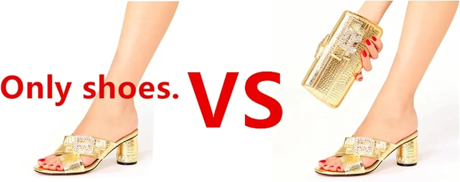 Italian Women's Crystal Shoe Bag Set High Heel Rhinestone Pattern Plus Size Slippers Elegant Flower Bridal Prom Clutch