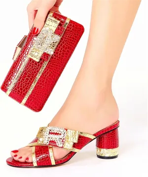 Italian Women's Crystal Shoe Bag Set High Heel Rhinestone Pattern Plus Size Slippers Elegant Flower Bridal Prom Clutch