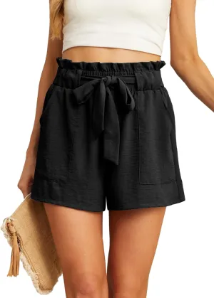 IWOLLENCE Womens Shorts with Pockets Summer Casual Shorts for Women Waist Casual Lightweight Adjustable Tie Knot Loose