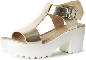 J. Adams Corby Platform Sandals Heeled Sandals for Womens - T-Strap Chunky Mid Heel Sandal Wedges for Women - Women's Footwear Platform Shoes - Summer Shoes for Women