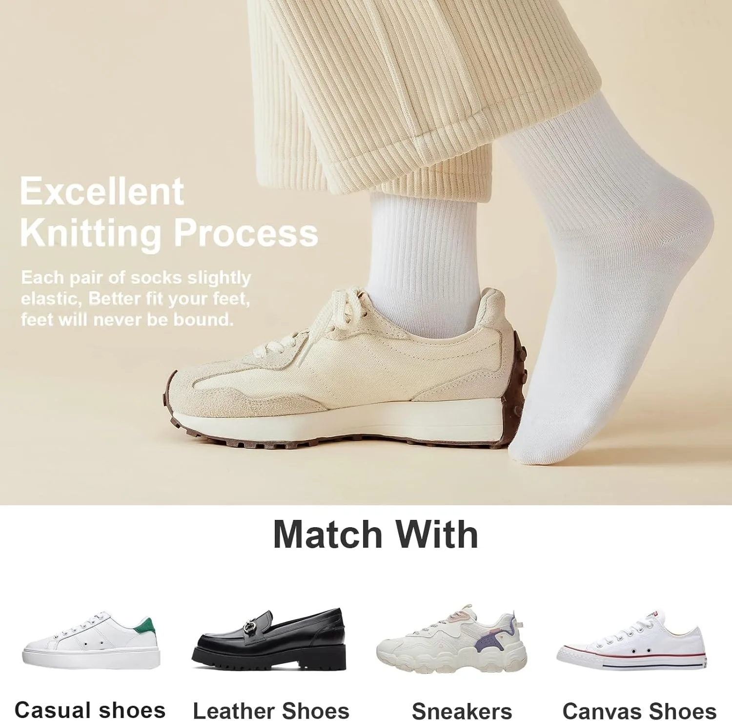 J-BOX Women Cotton Crew Socks - Breathable Thin Dress Socks for Business & Casual, Soft Comfort Above Ankle Wear