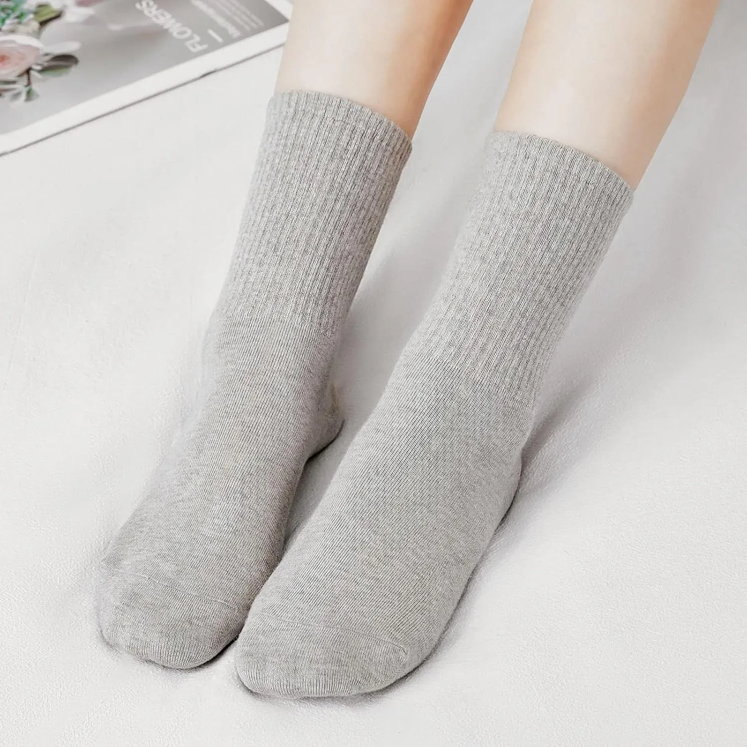 J-BOX Women Cotton Crew Socks - Breathable Thin Dress Socks for Business & Casual, Soft Comfort Above Ankle Wear