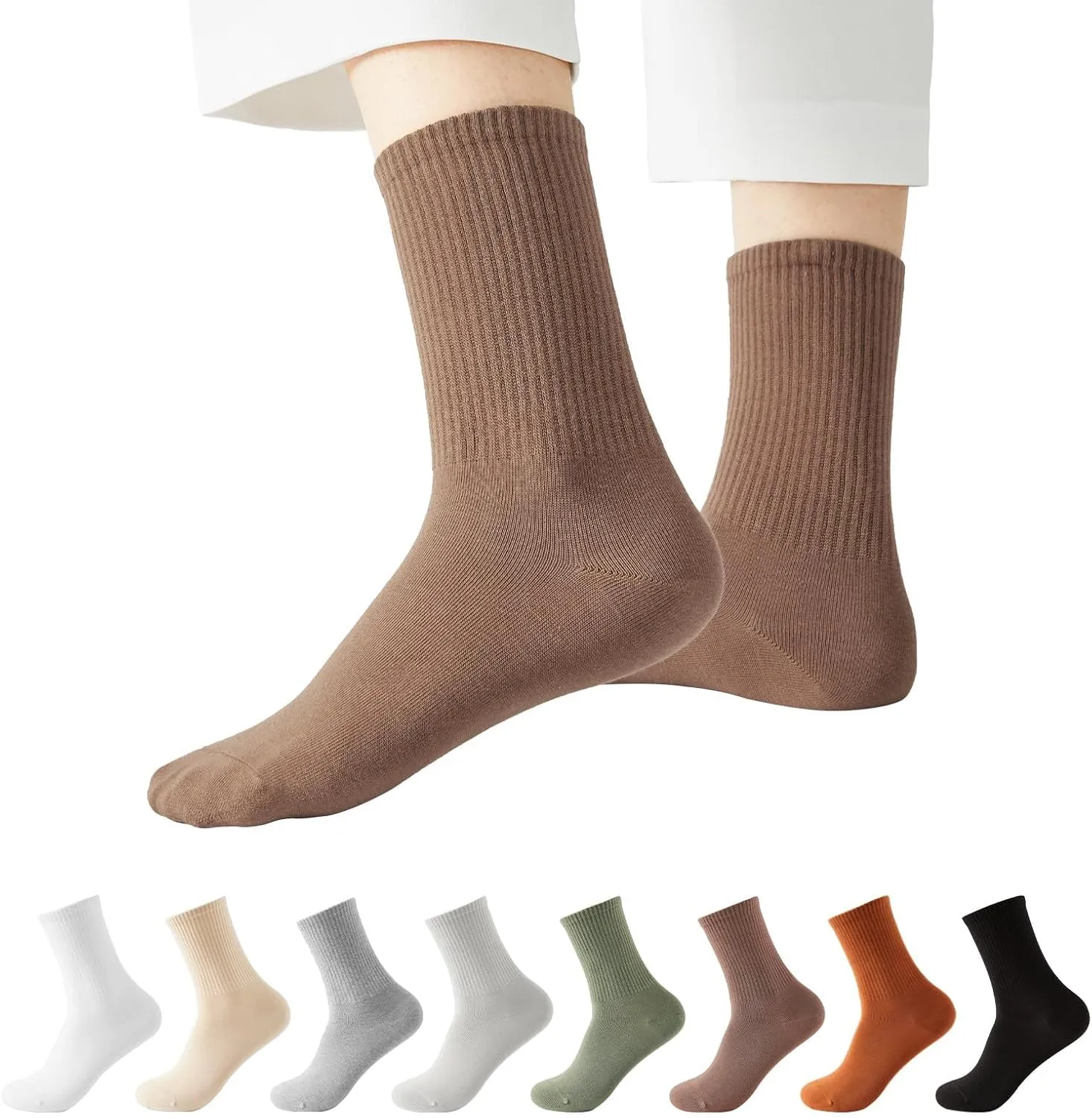 J-BOX Women Cotton Crew Socks - Breathable Thin Dress Socks for Business & Casual, Soft Comfort Above Ankle Wear