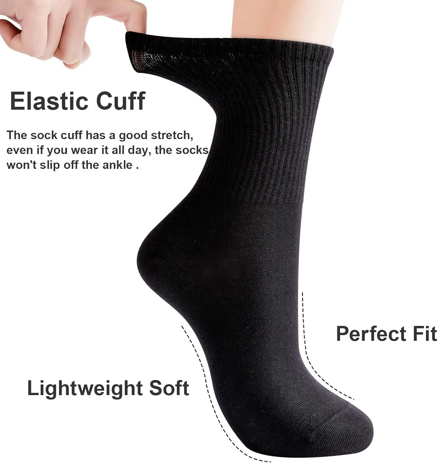 J-BOX Women Cotton Crew Socks - Breathable Thin Dress Socks for Business & Casual, Soft Comfort Above Ankle Wear