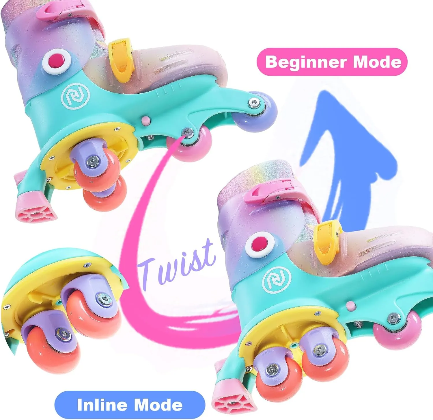 JajaHoho Roller Skates for Kids, Adjustable Convertible 2-in-1 Skates, Age 3-7,Junior Size 7-12, Tri-Wheels to Inline Skates, Light up Wheel, Inline Skates for Boys Girls Toddler