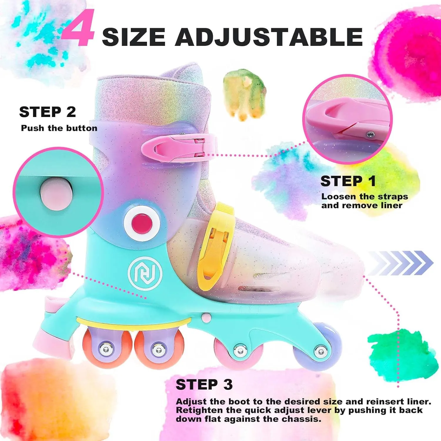 JajaHoho Roller Skates for Kids, Adjustable Convertible 2-in-1 Skates, Age 3-7,Junior Size 7-12, Tri-Wheels to Inline Skates, Light up Wheel, Inline Skates for Boys Girls Toddler