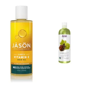JASON Skin Oil, Vitamin E 5,000 IU, All Over Body Nourishment, 4 Oz & NOW Solutions, Grapeseed Oil, Skin Care for Sensitive Skin, Light Silky Moisturizer for All Skin Types, 16-Ounce
