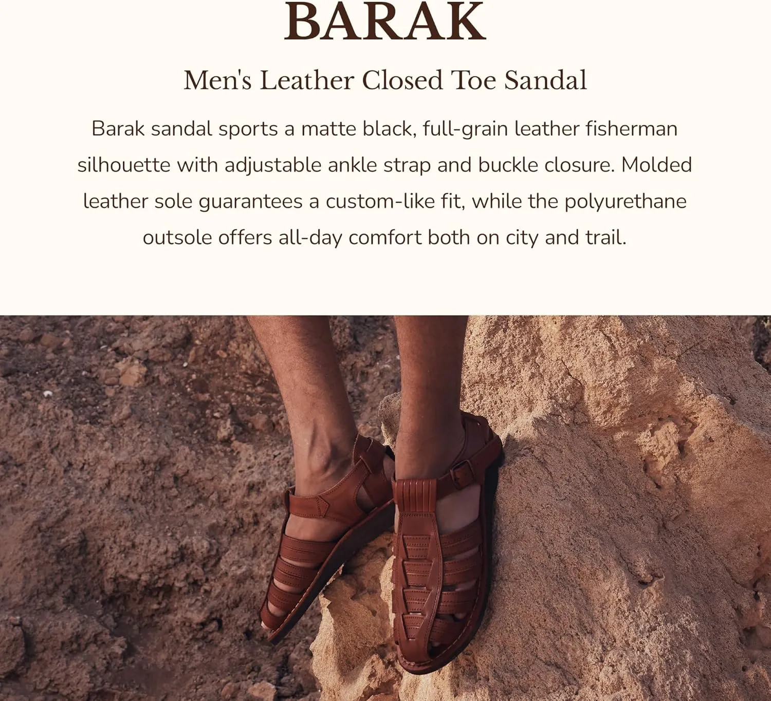 Jerusalem Sandals Barak - Leather Closed Toe Sandal - Men Sandals