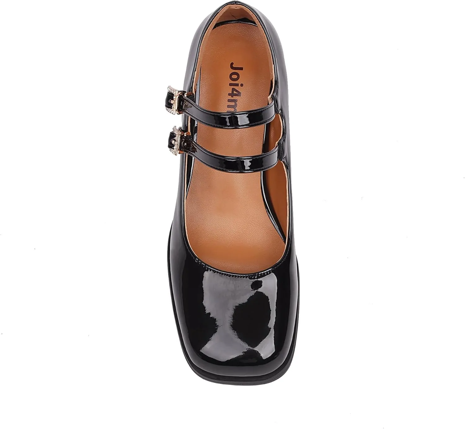Joi4mis Mary Jane Shoes Women Chunky Heel Buckle Strap Rhinestones Low Block Heels Close Square Toe Mary Jane Pumps Dress Shoes