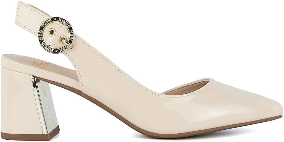 Jones New York Women's Patent Slingback Heeled Sandals | Block Heel Dress Shoes with Buckle | Open-Toe/Closed-Toe Elegant & Comfortable Footwear for Formal Events, Parties & Weddings