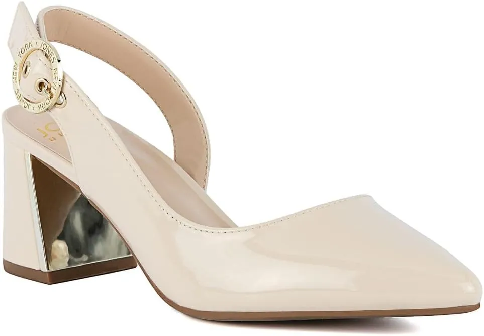 Jones New York Women's Patent Slingback Heeled Sandals | Block Heel Dress Shoes with Buckle | Open-Toe/Closed-Toe Elegant & Comfortable Footwear for Formal Events, Parties & Weddings