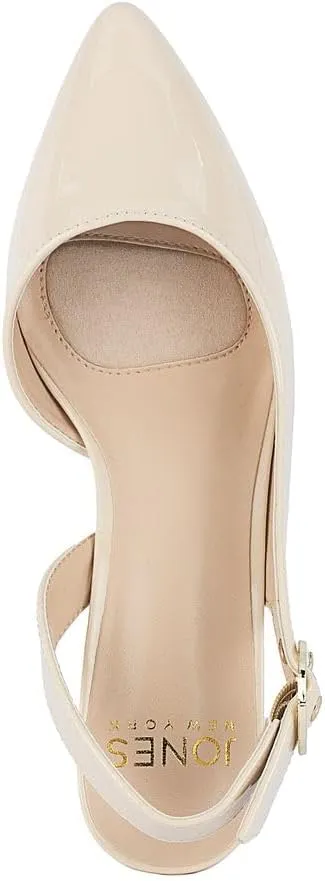 Jones New York Women's Patent Slingback Heeled Sandals | Block Heel Dress Shoes with Buckle | Open-Toe/Closed-Toe Elegant & Comfortable Footwear for Formal Events, Parties & Weddings
