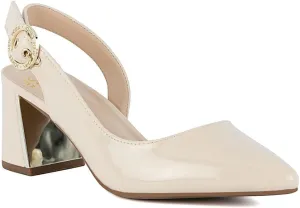 Jones New York Women's Patent Slingback Heeled Sandals | Block Heel Dress Shoes with Buckle | Open-Toe/Closed-Toe Elegant & Comfortable Footwear for Formal Events, Parties & Weddings