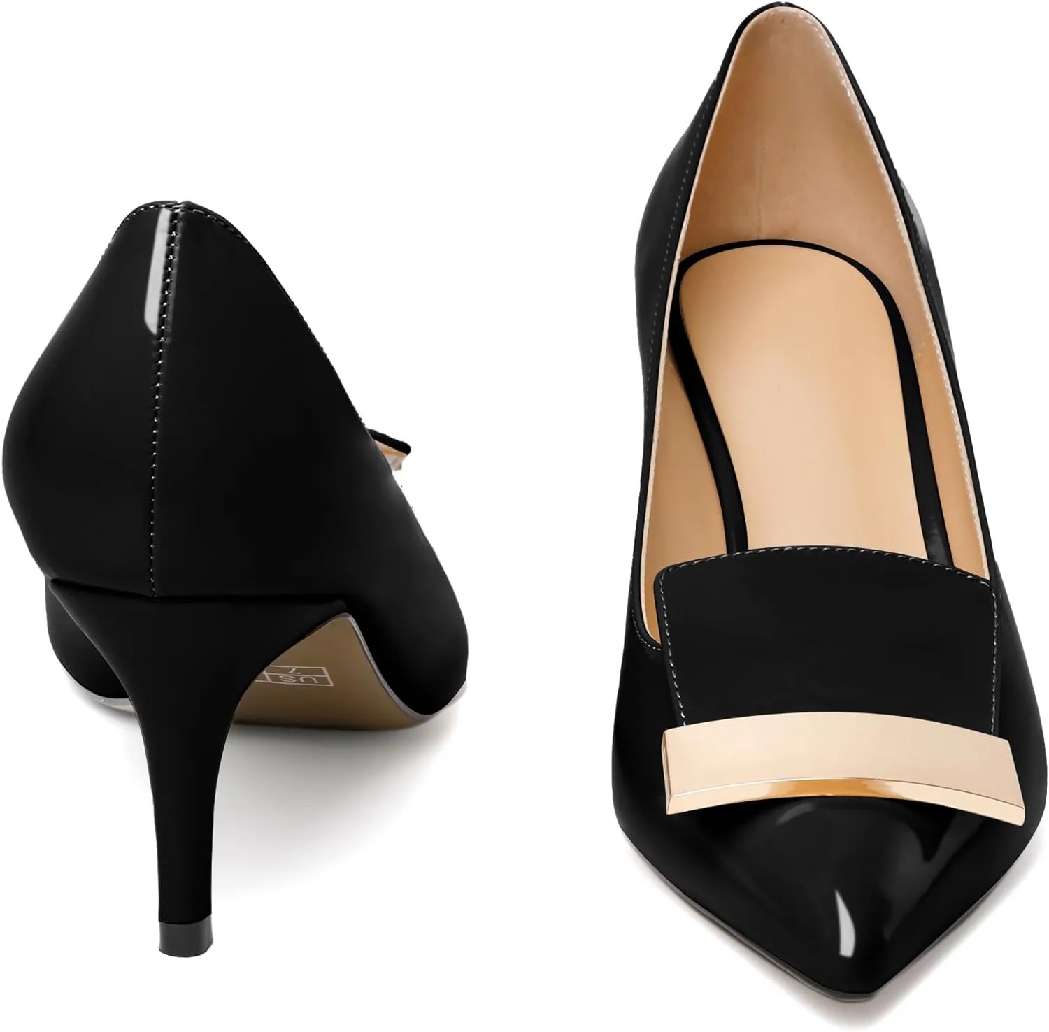 Joseywade Women's Low Heel Pumps Kitten Heels Pumps Buckle Pointed Toe Slip on 2.5 Inch Elegant Patent Dressy Shoes
