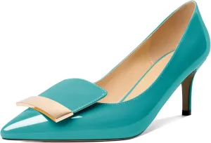 Joseywade Women's Low Heel Pumps Kitten Heels Pumps Buckle Pointed Toe Slip on 2.5 Inch Elegant Patent Dressy Shoes