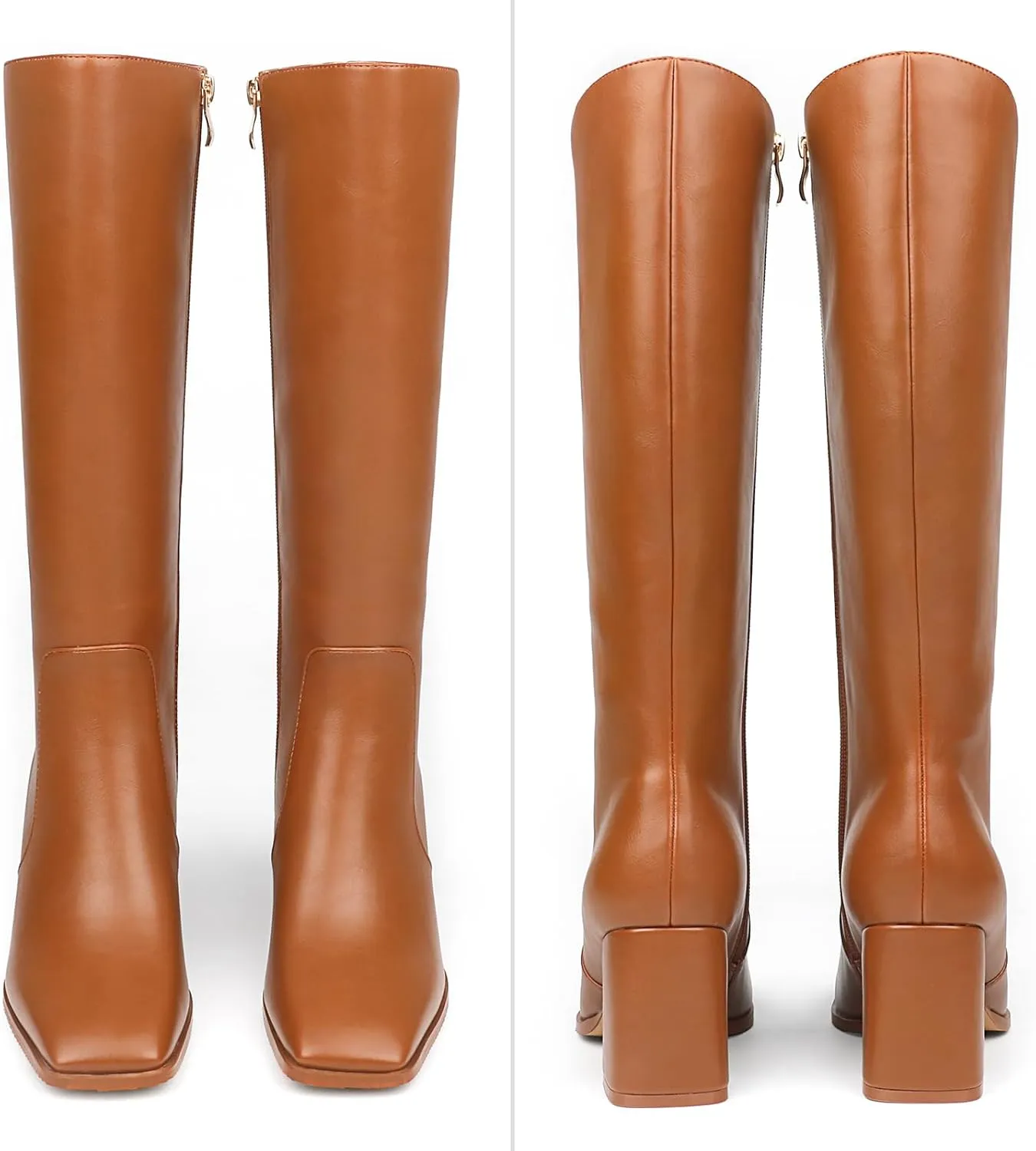 JOY IN LOVE Knee High Boots Women Chunky Block Heel Square Toe Zipper Boots