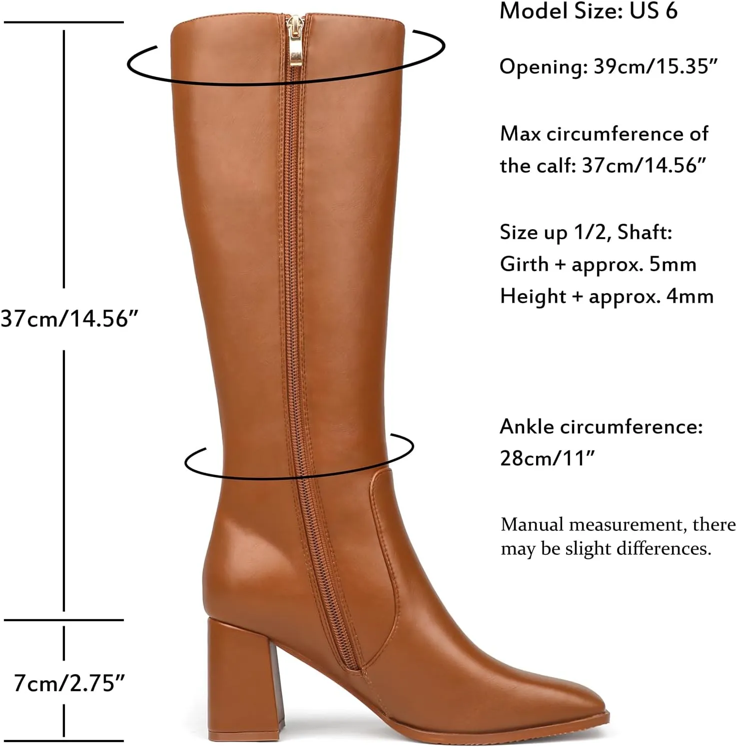 JOY IN LOVE Knee High Boots Women Chunky Block Heel Square Toe Zipper Boots