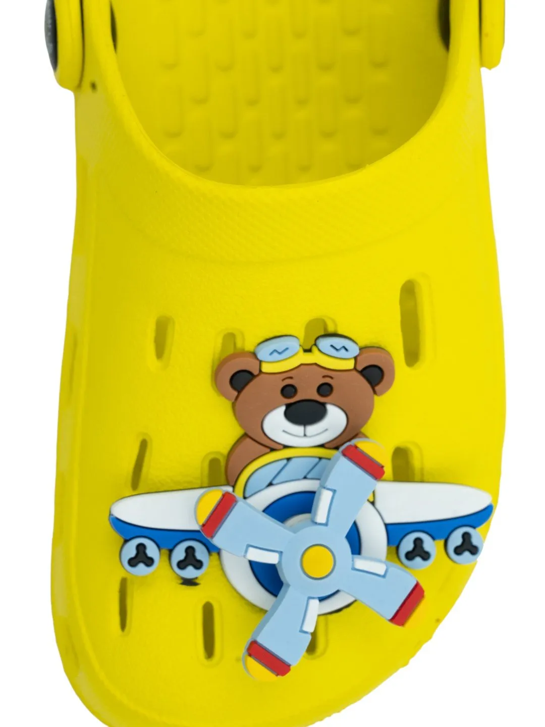 Joyful Sky-Themed Flying Bear Pilot Clogs for Boys-Yellow