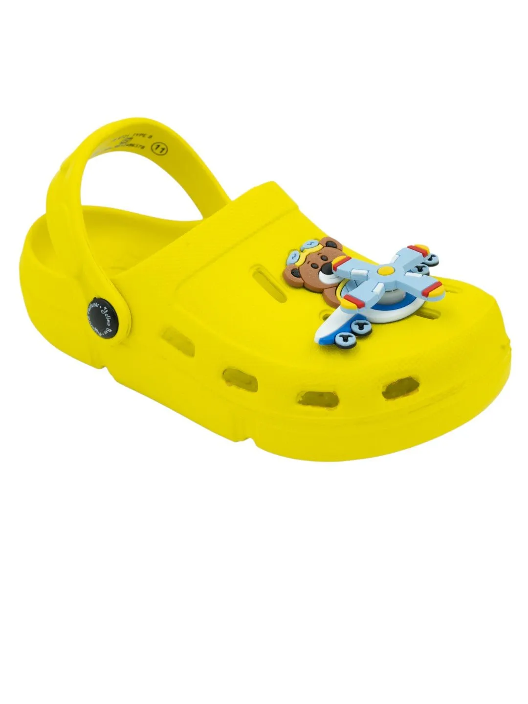 Joyful Sky-Themed Flying Bear Pilot Clogs for Boys-Yellow