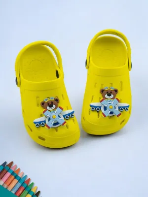 Joyful Sky-Themed Flying Bear Pilot Clogs for Boys-Yellow