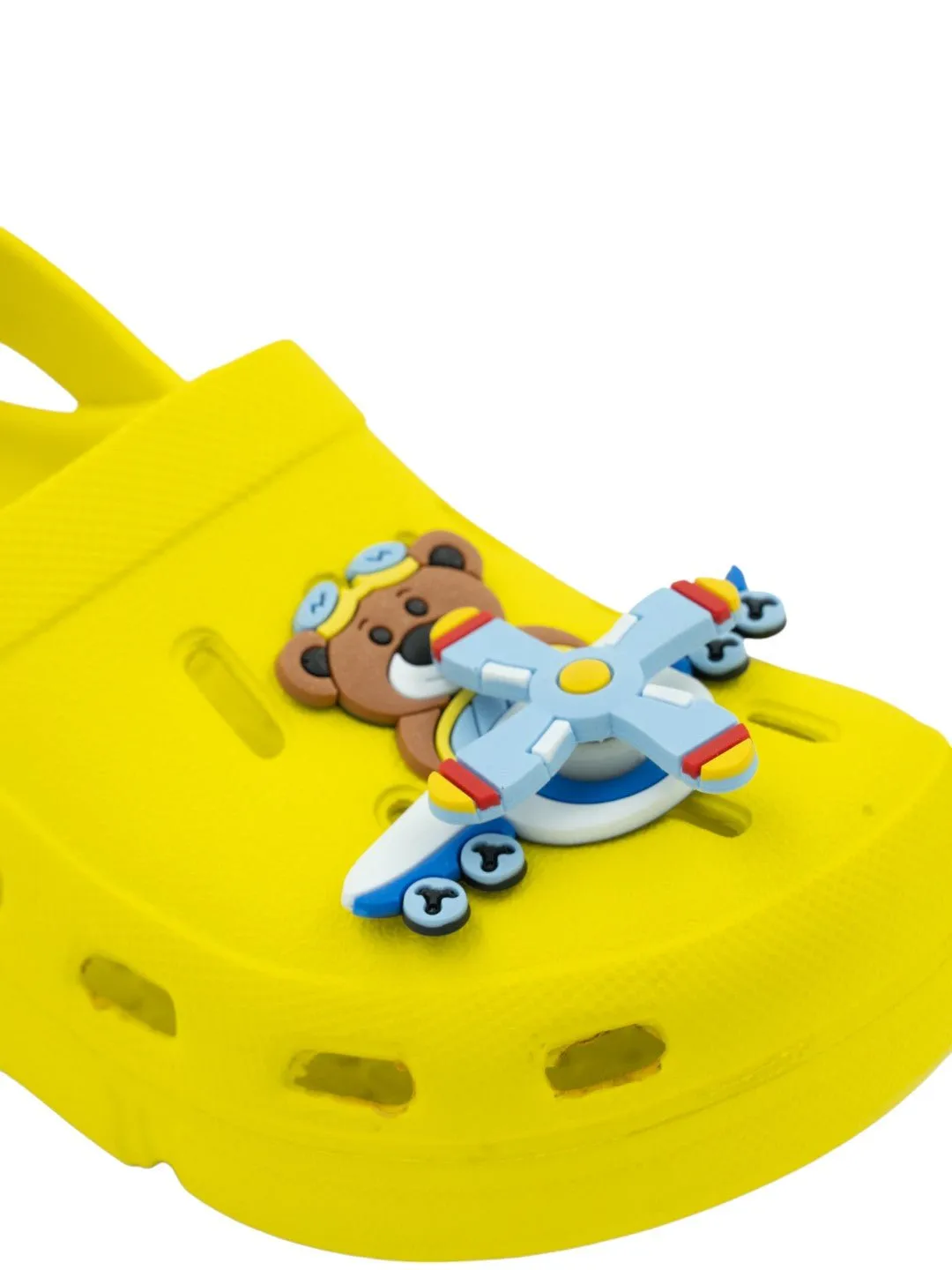 Joyful Sky-Themed Flying Bear Pilot Clogs for Boys-Yellow