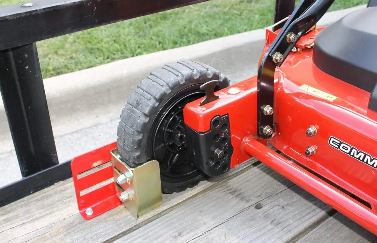 Jungle Jim's Jungle Boot to Secure Push and Some Commercial Mowers or Spreaders to Lawn and Landscape Trailer (Small Mower Boot)