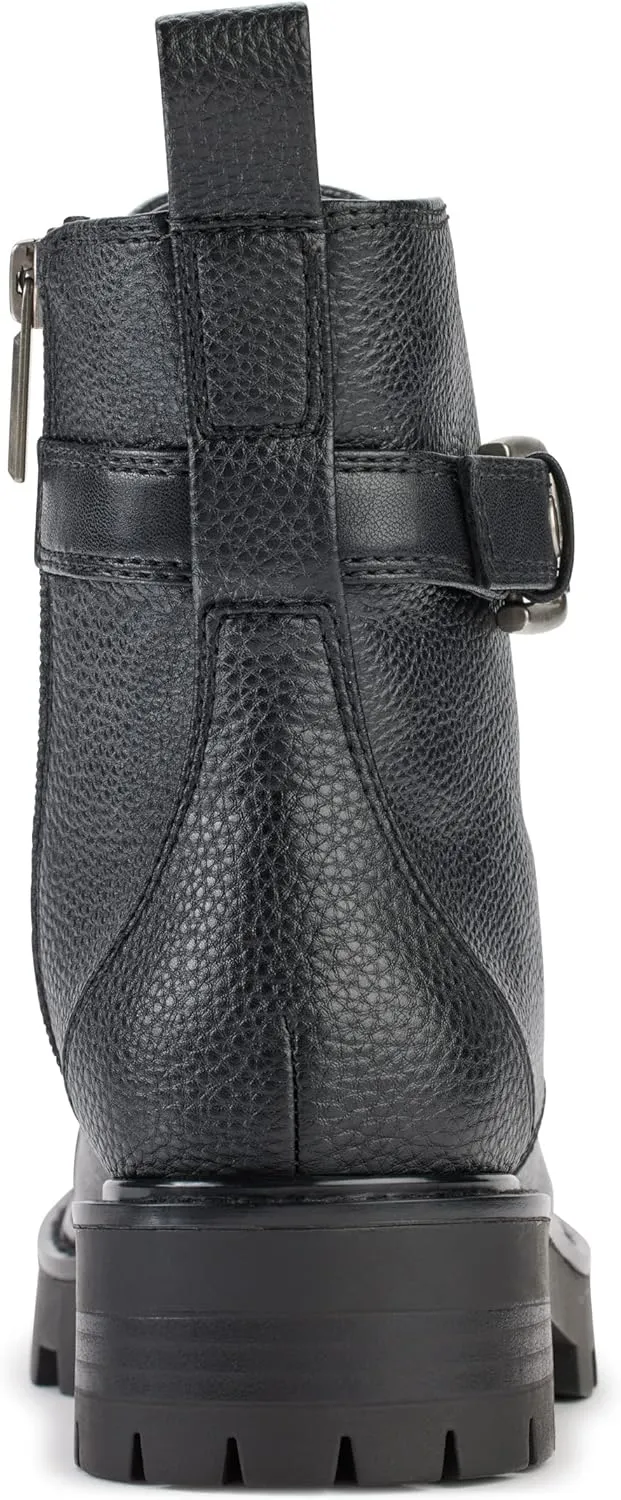 KARL LAGERFELD Women's Lug-Sole Maeva Combat Boot with Crystal Detail