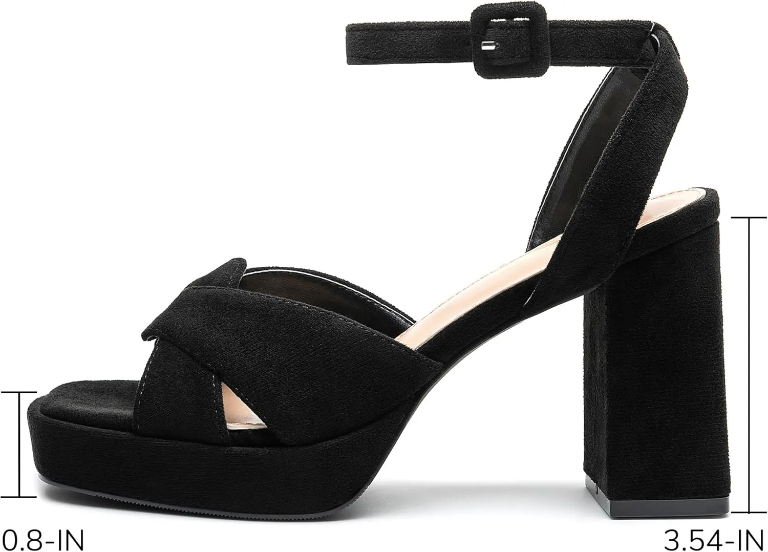 KHPAERMEI Chunky Platform Heels for Women 3.54 Inches Heeled Sandals Comfy Suede Open Toe Ankle Strap Dress High Heels Prom Wedding