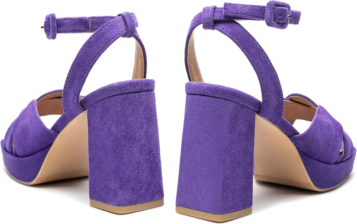 KHPAERMEI Chunky Platform Heels for Women 3.54 Inches Heeled Sandals Comfy Suede Open Toe Ankle Strap Dress High Heels Prom Wedding