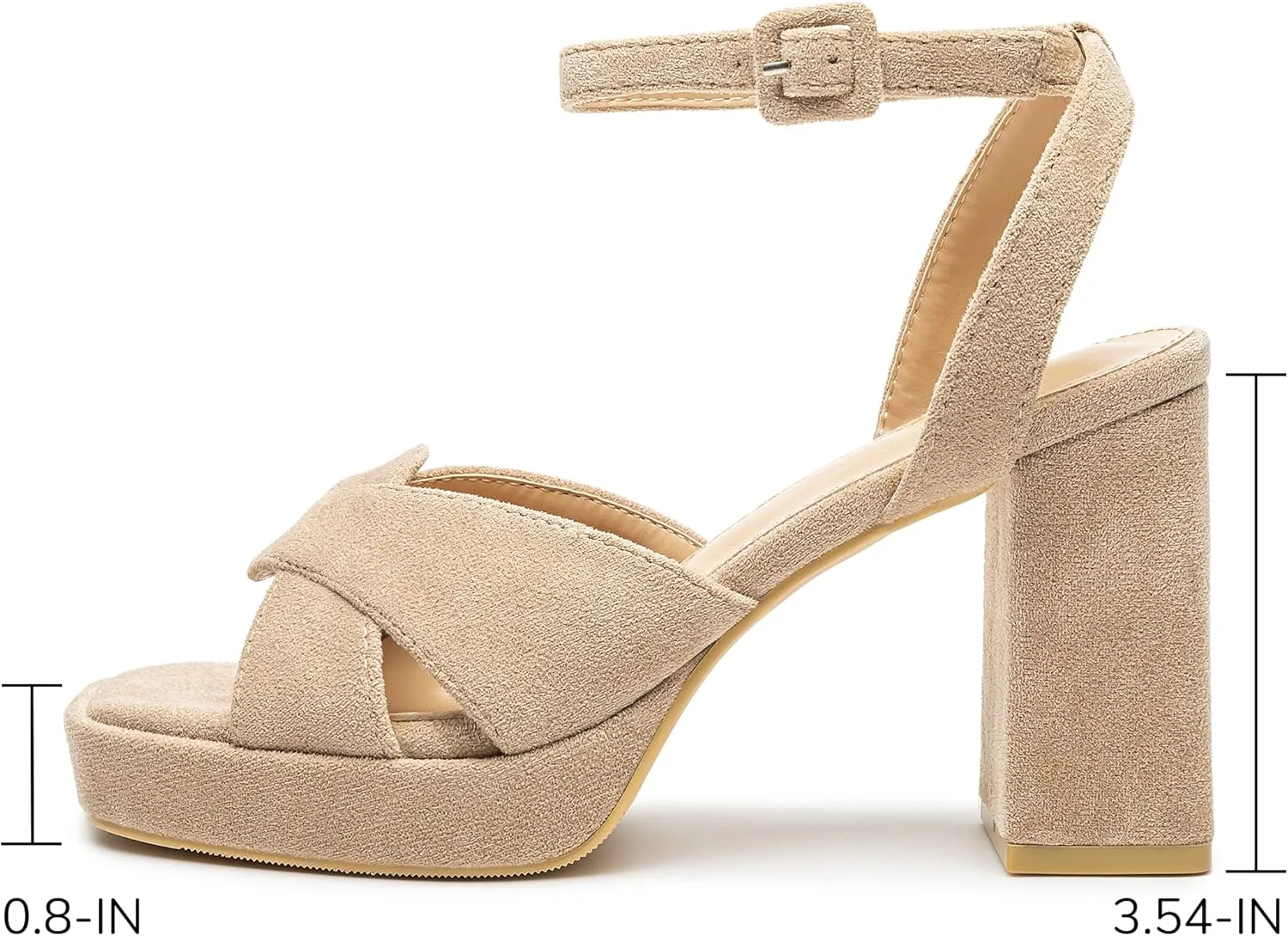 KHPAERMEI Chunky Platform Heels for Women 3.54 Inches Heeled Sandals Comfy Suede Open Toe Ankle Strap Dress High Heels Prom Wedding