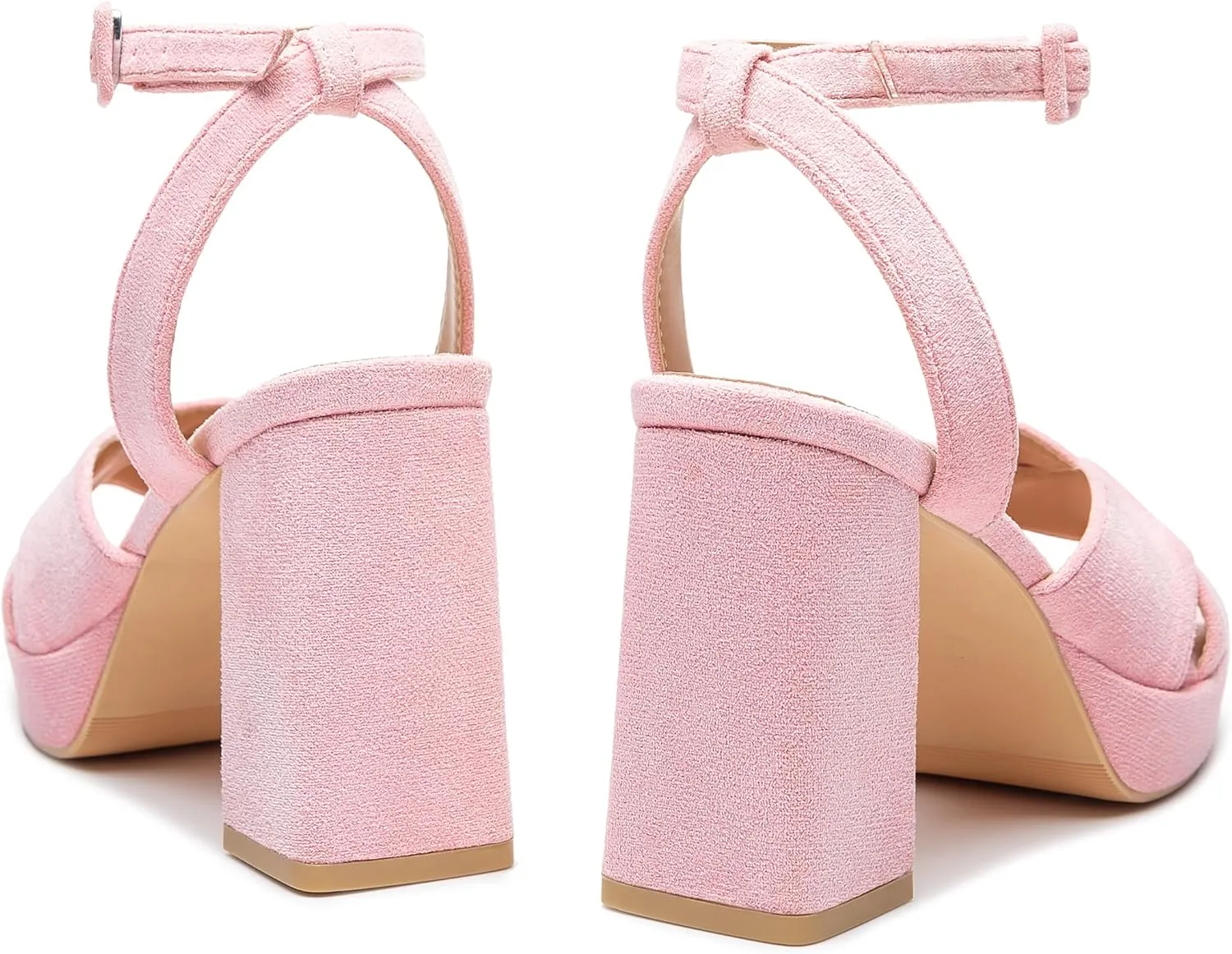 KHPAERMEI Chunky Platform Heels for Women 3.54 Inches Heeled Sandals Comfy Suede Open Toe Ankle Strap Dress High Heels Prom Wedding