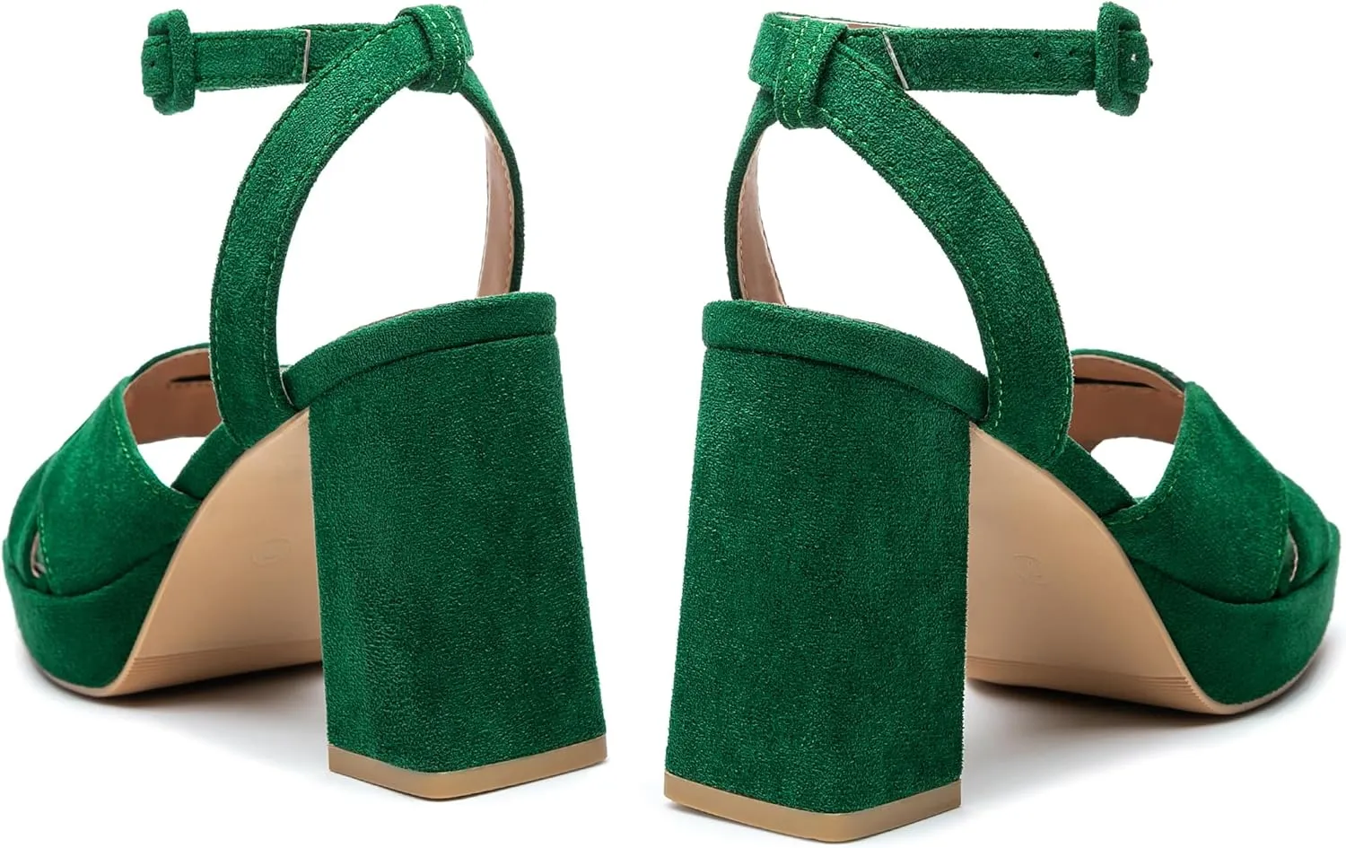 KHPAERMEI Chunky Platform Heels for Women 3.54 Inches Heeled Sandals Comfy Suede Open Toe Ankle Strap Dress High Heels Prom Wedding
