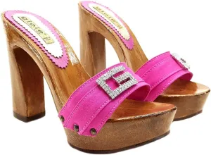 Kiara Shoes Pink Clogs with Comfy Heel and Jewel Accessory - G8105 Fuxia