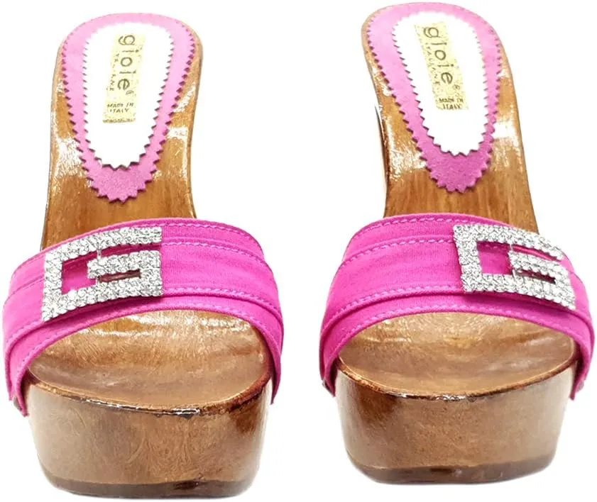Kiara Shoes Pink Clogs with Comfy Heel and Jewel Accessory - G8105 Fuxia