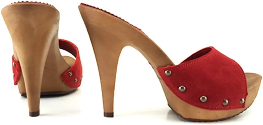 Kiara Shoes Women's Clog Upper in Suede - Made in Italy - K213001 CAM Rosso