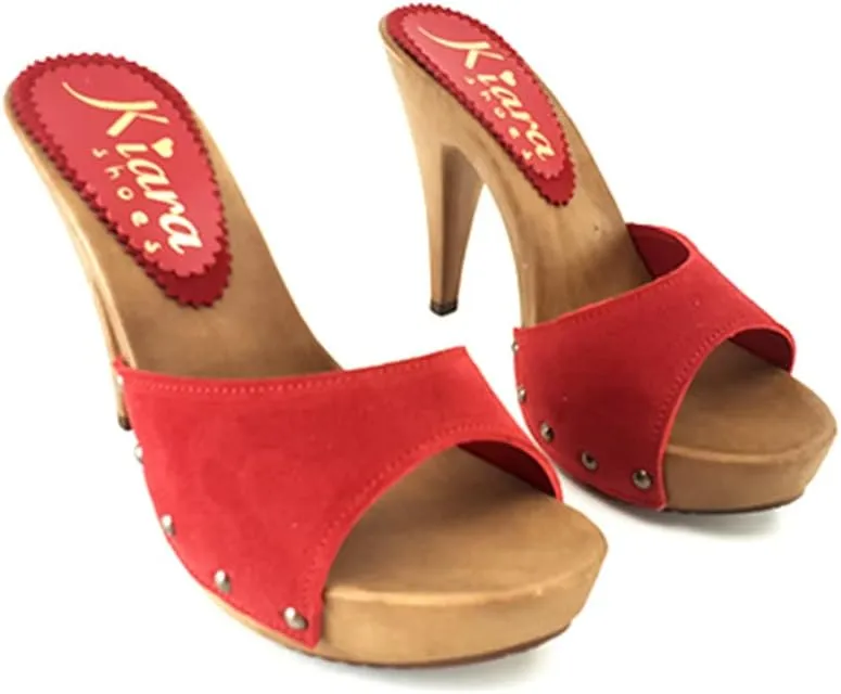 Kiara Shoes Women's Clog Upper in Suede - Made in Italy - K213001 CAM Rosso