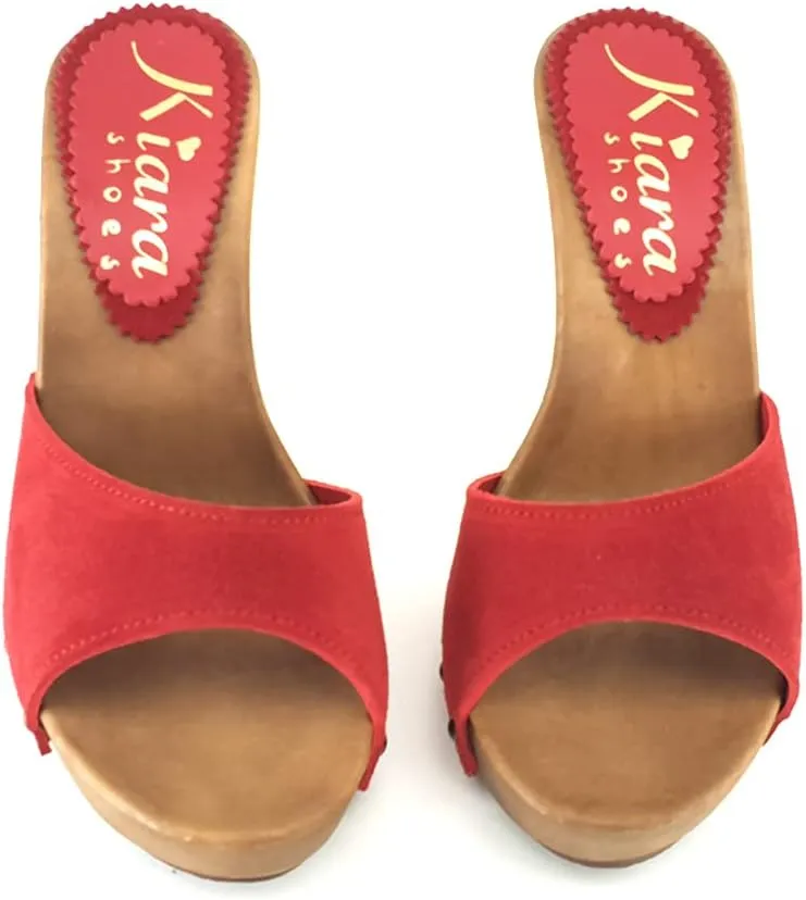 Kiara Shoes Women's Clog Upper in Suede - Made in Italy - K213001 CAM Rosso