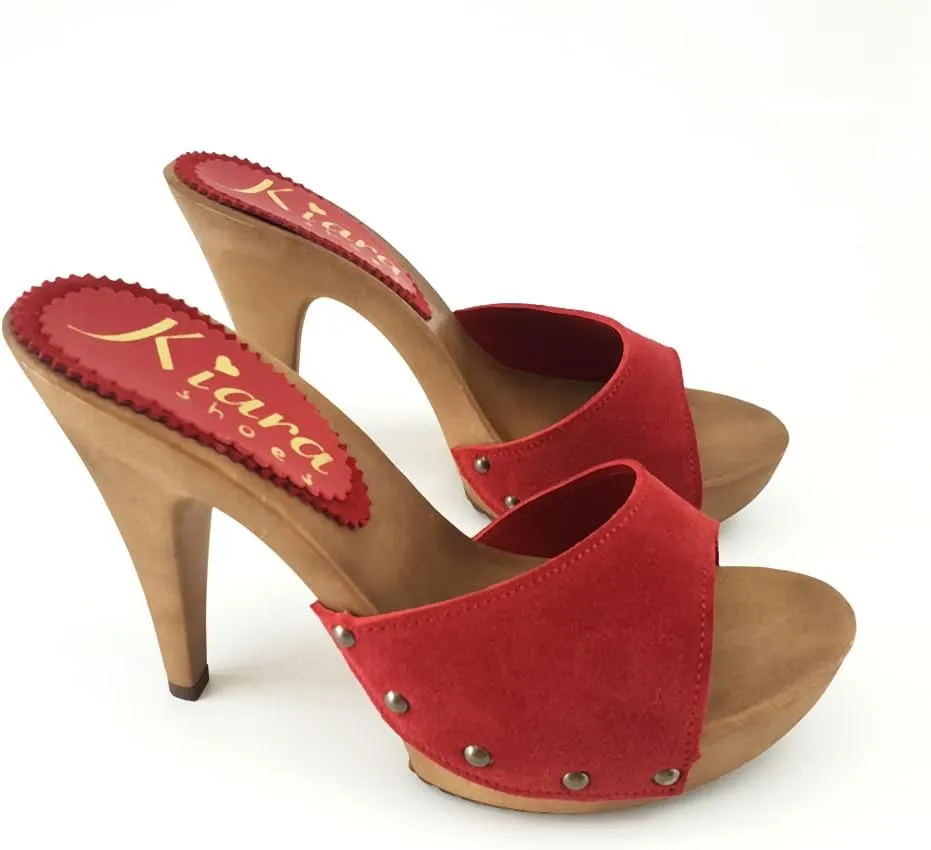Kiara Shoes Women's Clog Upper in Suede - Made in Italy - K213001 CAM Rosso
