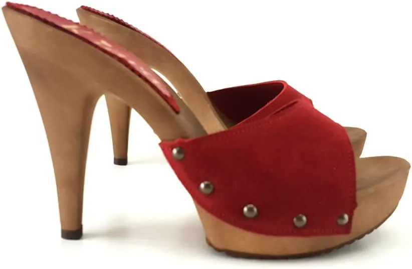 Kiara Shoes Women's Clog Upper in Suede - Made in Italy - K213001 CAM Rosso