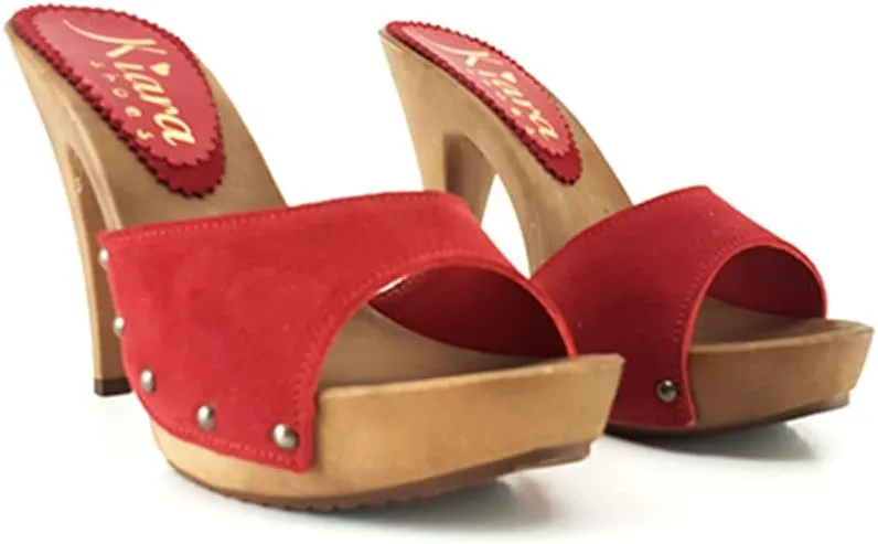Kiara Shoes Women's Clog Upper in Suede - Made in Italy - K213001 CAM Rosso