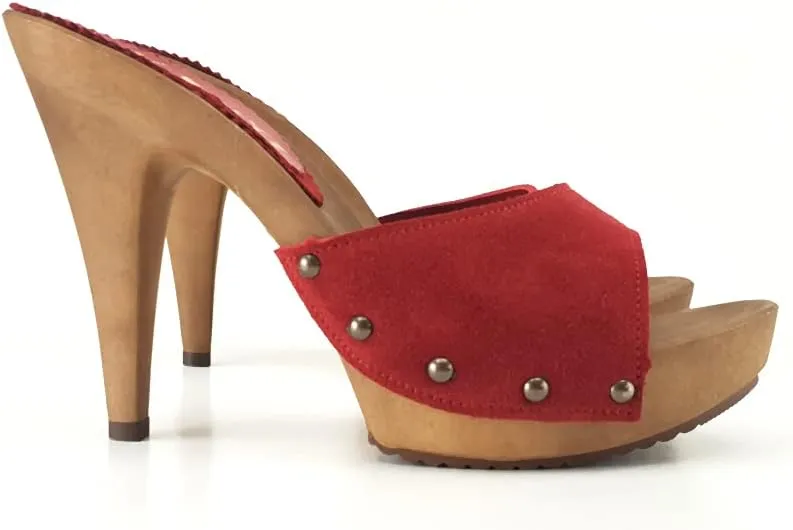 Kiara Shoes Women's Clog Upper in Suede - Made in Italy - K213001 CAM Rosso