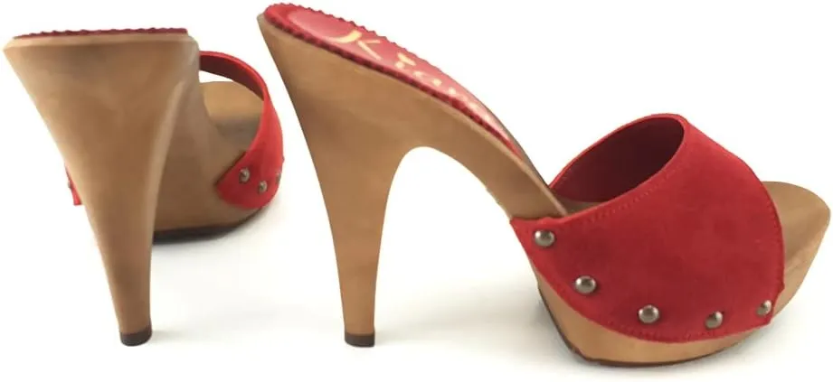 Kiara Shoes Women's Clog Upper in Suede - Made in Italy - K213001 CAM Rosso