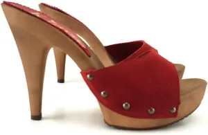 Kiara Shoes Women's Clog Upper in Suede - Made in Italy - K213001 CAM Rosso