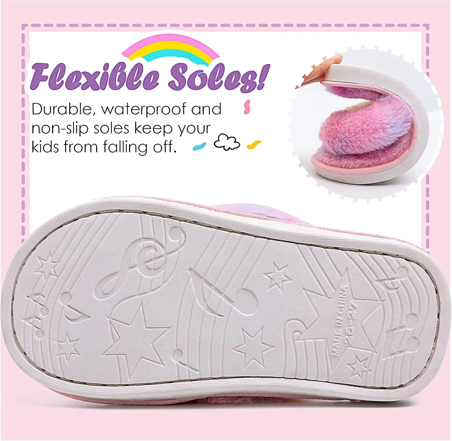 Kids Flip Flop Slippers Soft Plush Fuzzy House Home Thong Slippers for Boys and Girls Open Toe Indoor Outdoor Warm Comfy Slip On