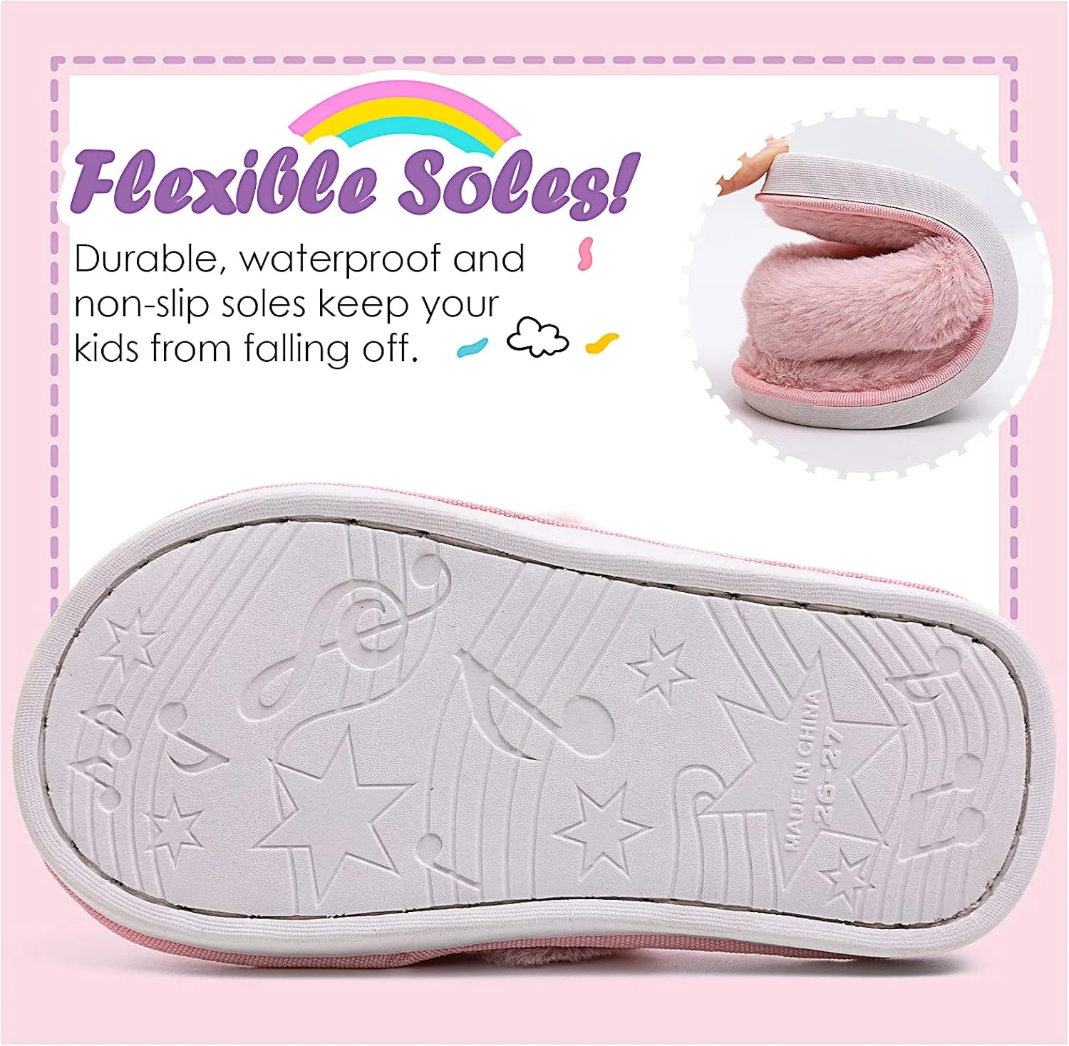 Kids Flip Flop Slippers Soft Plush Fuzzy House Home Thong Slippers for Boys and Girls Open Toe Indoor Outdoor Warm Comfy Slip On