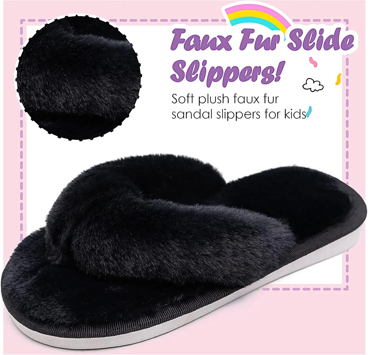 Kids Flip Flop Slippers Soft Plush Fuzzy House Home Thong Slippers for Boys and Girls Open Toe Indoor Outdoor Warm Comfy Slip On